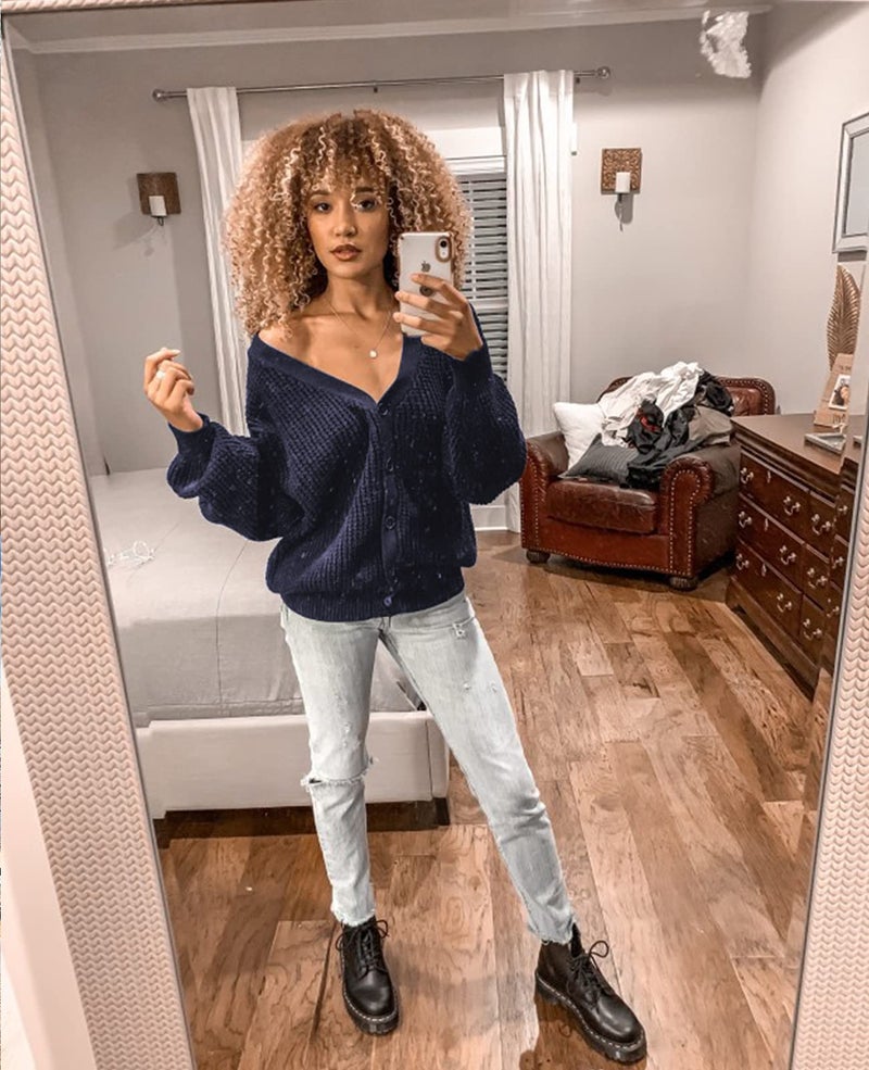 QUALFORT Oversized Navy Blue Cardigans Sweaters for Women Plus Size for Juniors Fall Sweaters for Women 2026 Navy XXX-Large - Image 2